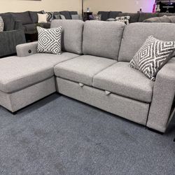 Gray Sectional Sleeper W/usb Ports 