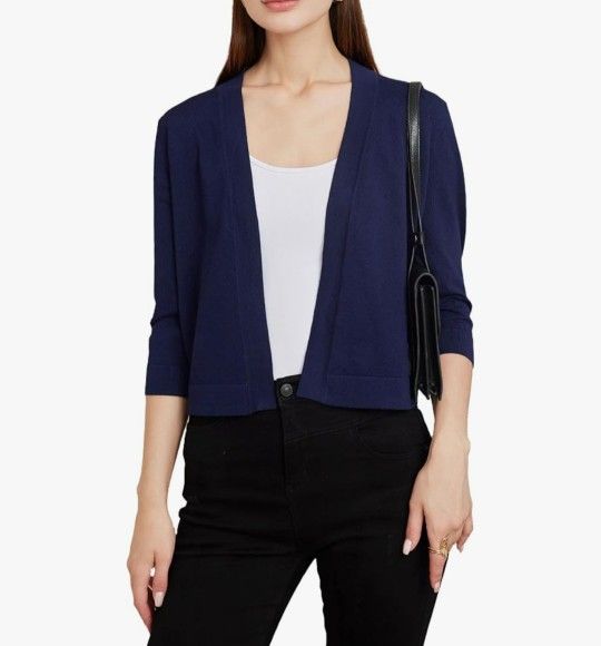 Women's 3/4 Sleeve Shrugs Sweaters Casual Lightweight Open Front Knitted Cardigans