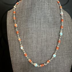 Silver and Orange Beaded Bohemian Necklace