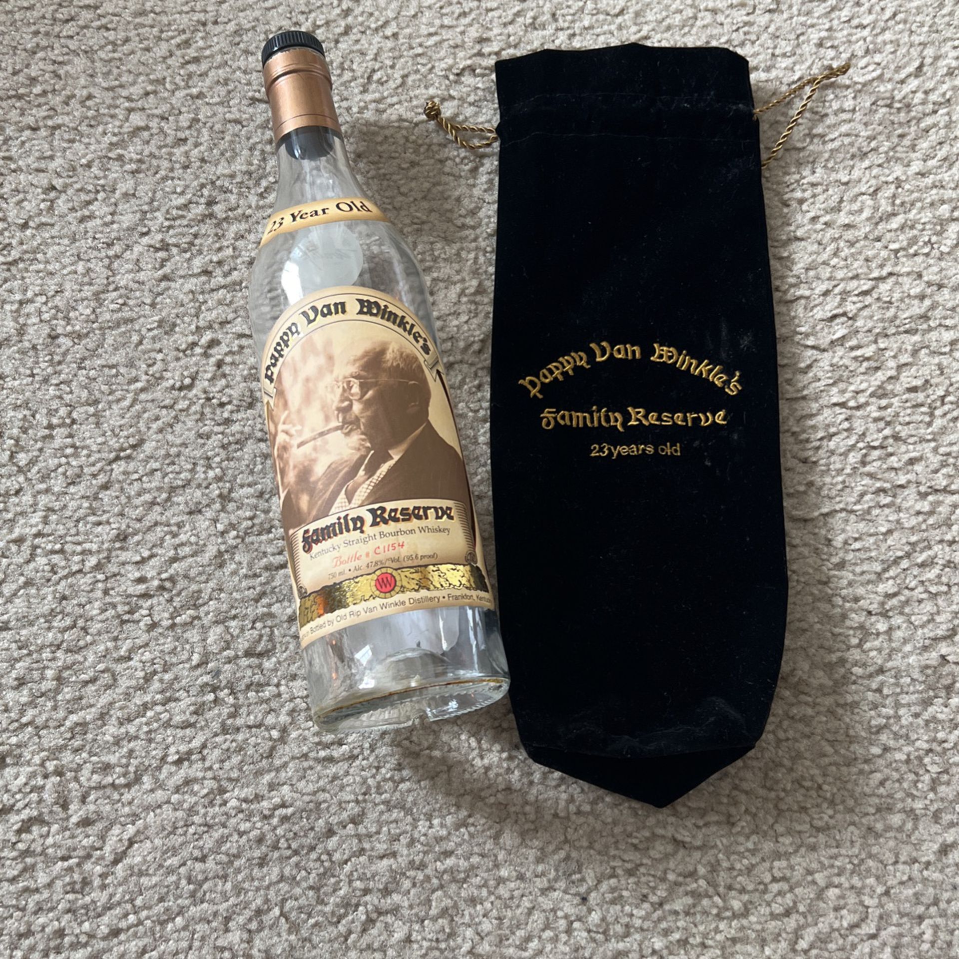 Numbered Pappy Van Winkle Family Reserve 23 Year old w/ Bag (empty Bottle)