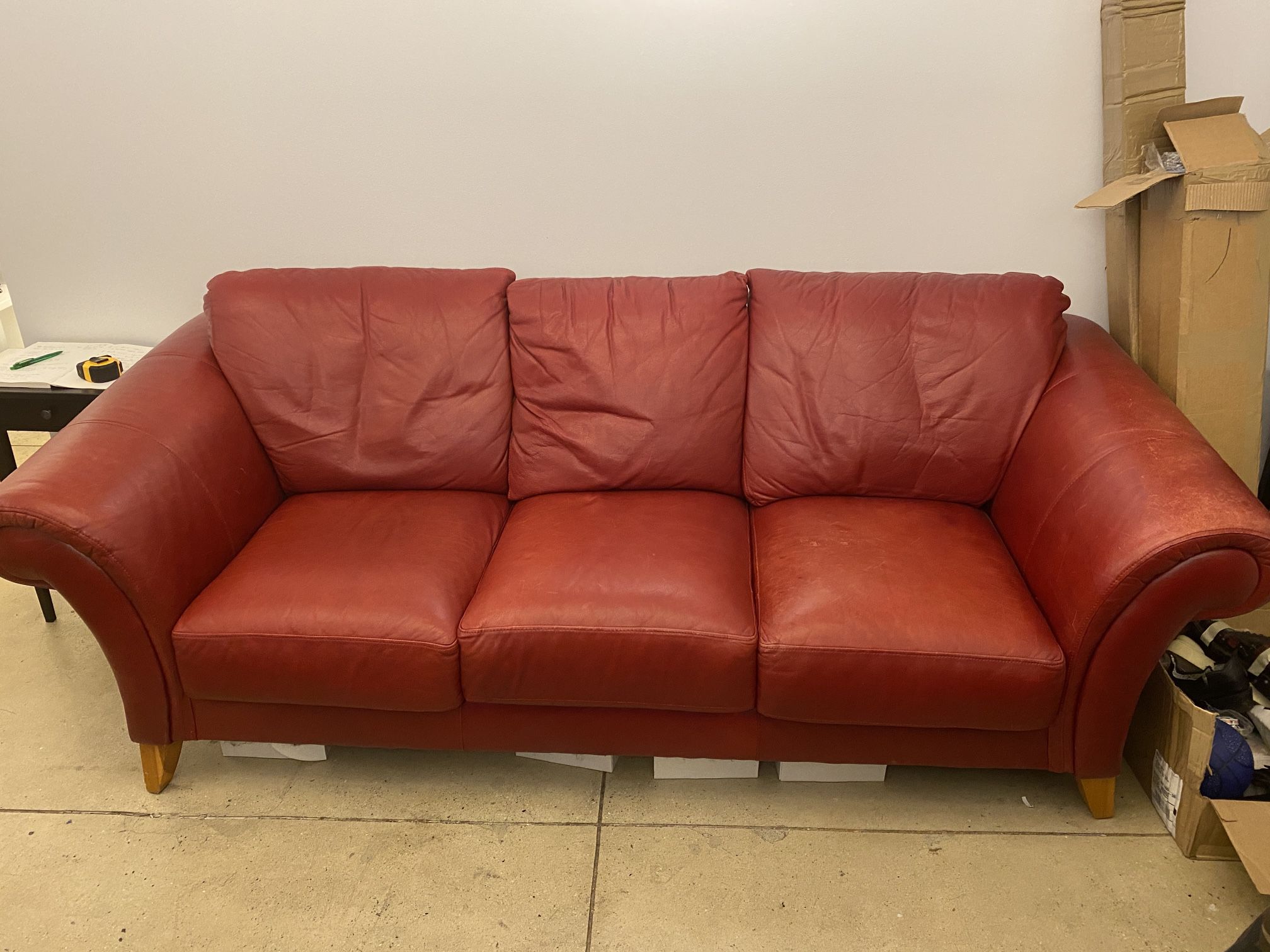 3 Seater Red Leather Couch