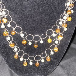 Stunning 925 Silver Necklace With Tigers Eye Accents 