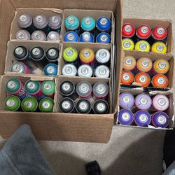 53 Cans Of Flame Blue And Dang Prime Spray Paint