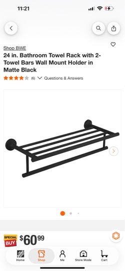BWE 24 in. Matte Black Wall Mount Towel Rack