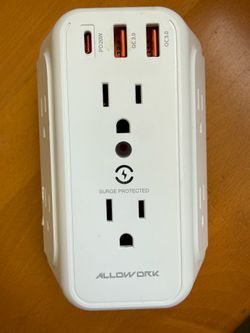 Allowork Multi Wall Outlet - 6 Outlets - Plus 2 USB A and 1 USB C
