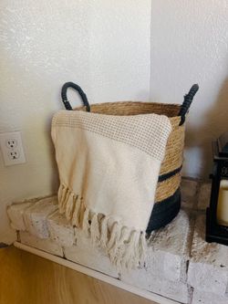 Woven Storage Basket with Black Handles