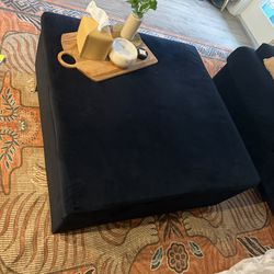 Blue Suede Ottoman with Storage