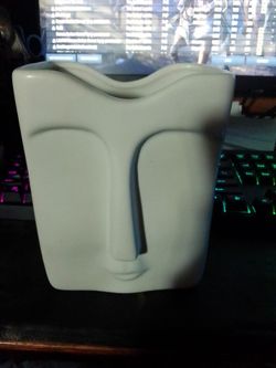 White Ceramic Abstract Face Vase