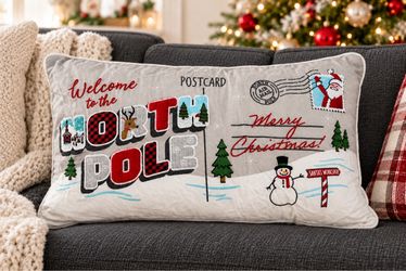 Christmas North Pole Postcard Decorative Pillow