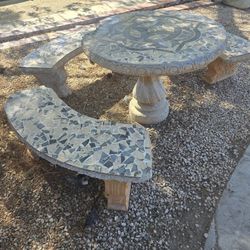 Mosaic Concrete Patio Set – Table + 3 Benches (Built to Outlast You)