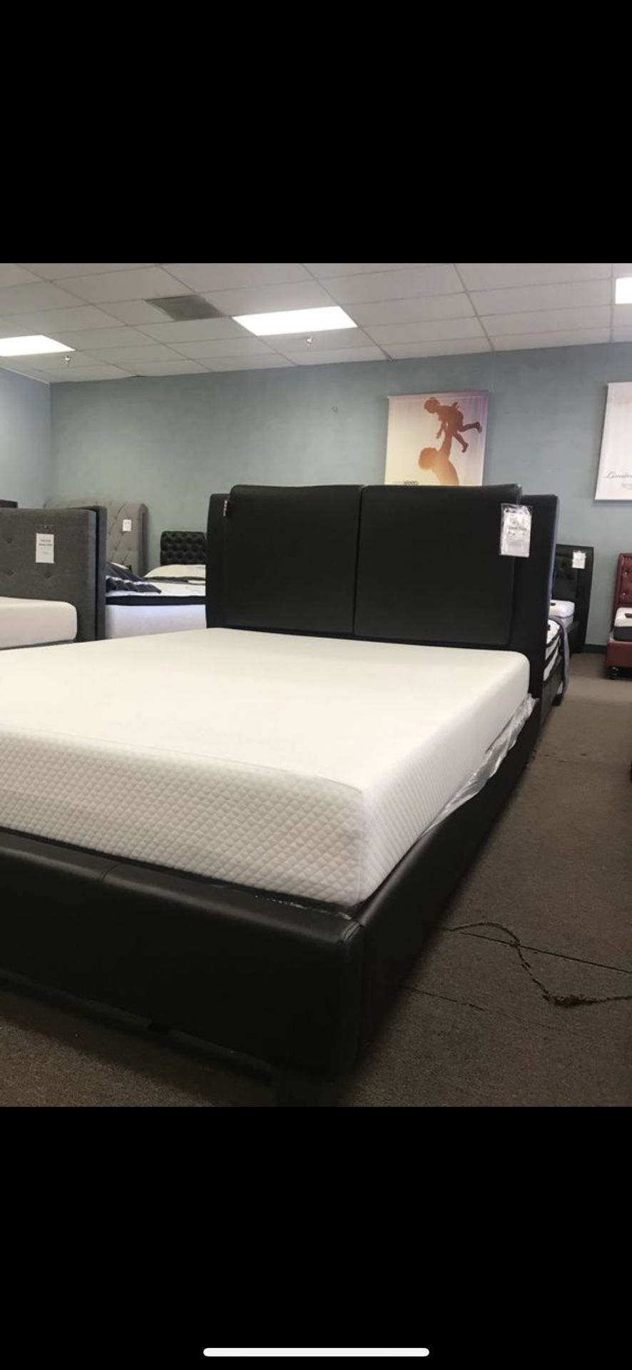 Queen bed frame with memory foam mattress