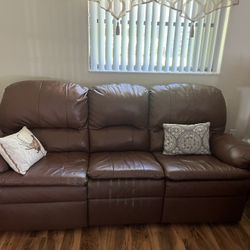 Elegant Brown Leather Dual-Recliner Sofa - Great Condition