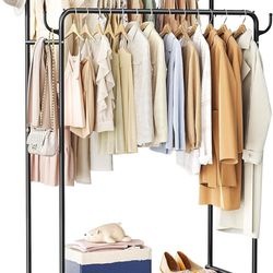 Clothes Rack - Double Rods Rolling Clothing Rack Metal Clothes Rack on Wheel