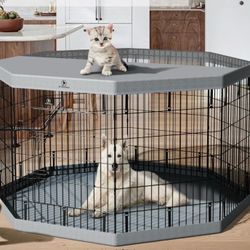 36” Tall Dog Playpen With Cover Dog Run, Dog Cage 8 Panels Fence with Door