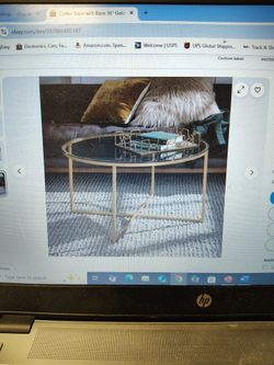 Coffee Table w/X-Base 36" Gold, Modern Round Faux Glass Top, Walker Edison Cora