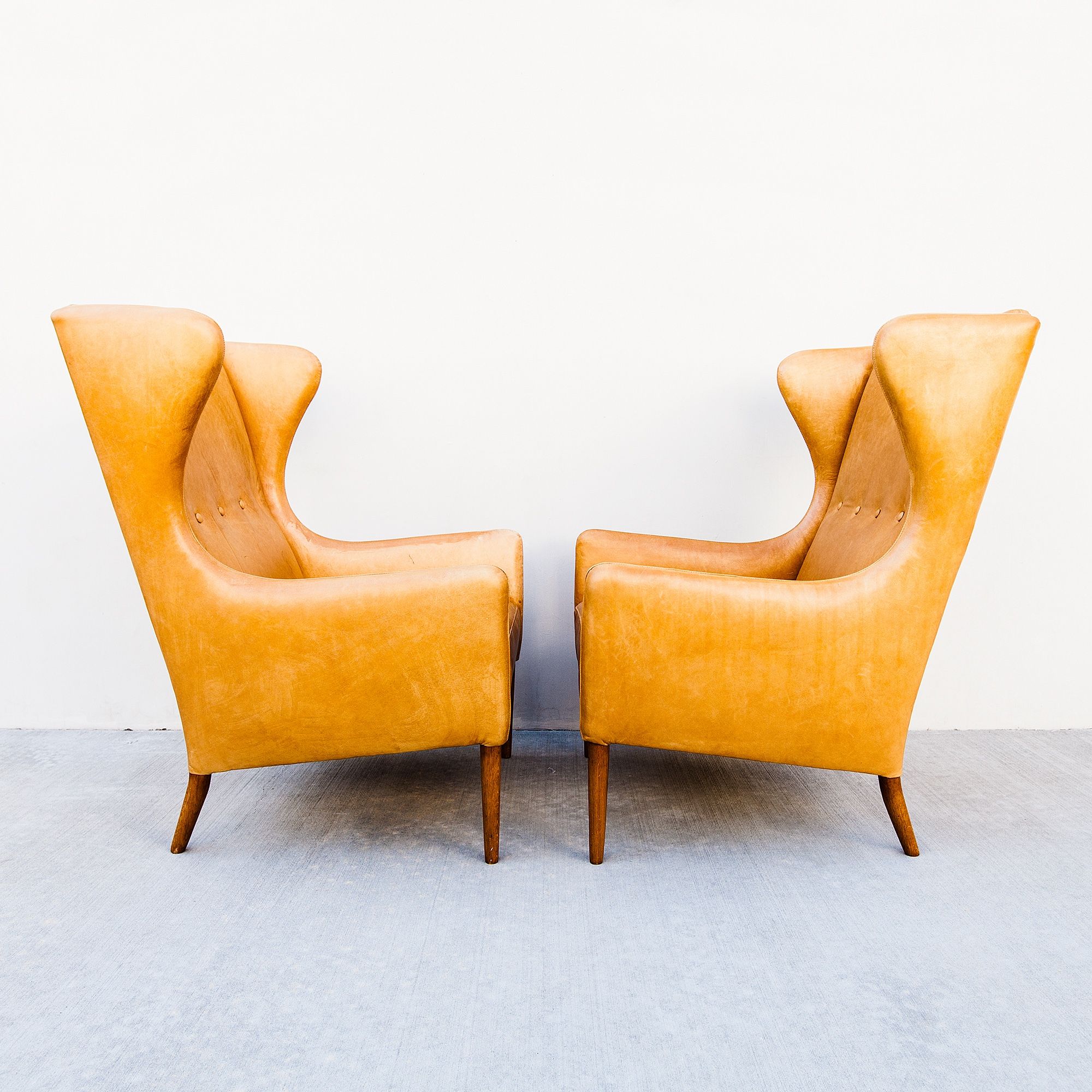 Vintage Wingback Leather Club Chairs after Kaare Klint