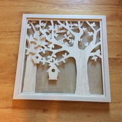 Wall Art 3D Look 20”x20” Tree And Bird House