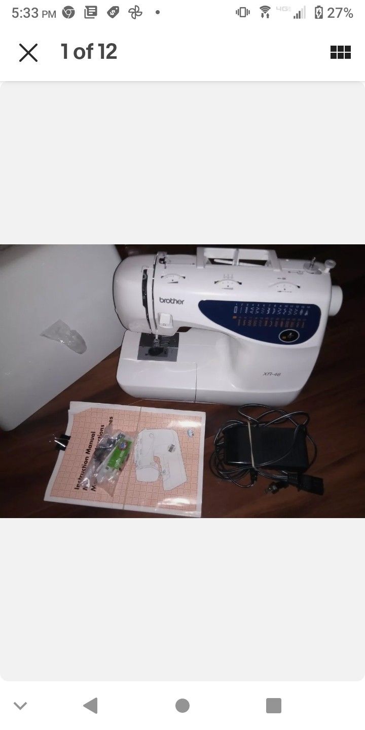 Brother sewing machine XR-46 with pedal power supply user manual carrying case