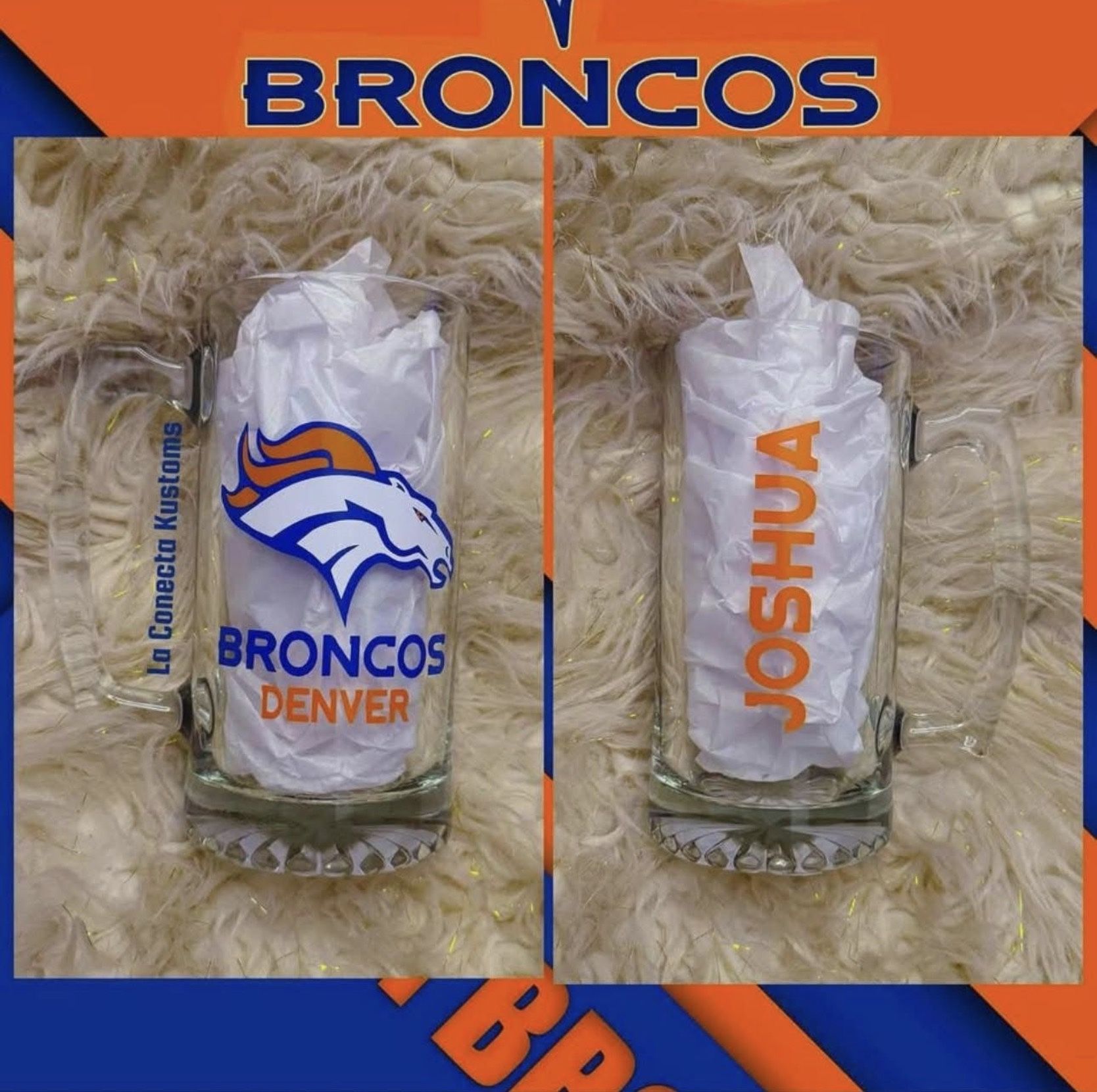 Brand new custom Denver Broncos sports beer mug.