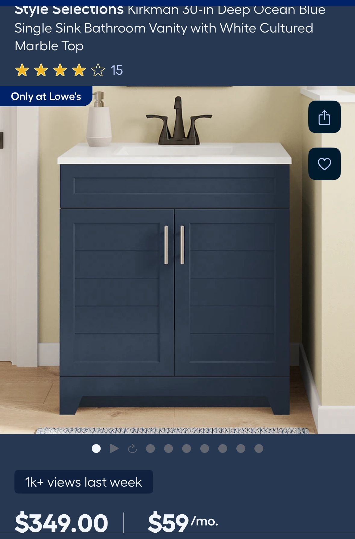 Style Selections Kirkman 30-in Vanity - Ocean Blue
