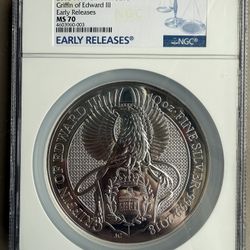 NGC MS70 The Queen’s Beast 2018 10oz Griffin Of Edward III SILVER COIN 