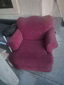 Burgundy velvet T-cushion armchair slipcover.