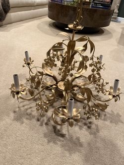 Vintage French Gilded Lily of the Valley Gold Chandelier