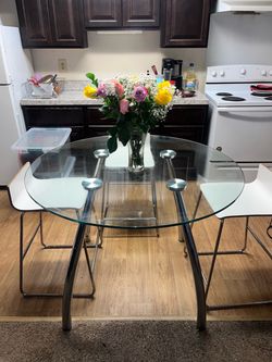 Round Glass Dining Table with Chrome Legs