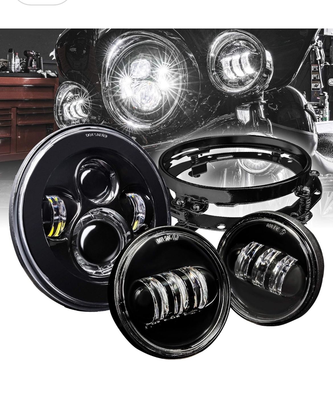 Headlight And Passing Lights Led With Ring Bracket