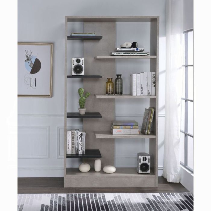 ✅Bookcase Bookshelf Room Divider Fox Concrete, Black, Finish, Wood, Composite Wood Perfect For Room decoration, sleek, contemporary style