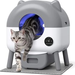 M-New Automatic Self-Cleaning Litter Box, Large Capacity Smart APP Control with Safety Sensors, Includes 1 Roll Garbage Bags (Gray)
