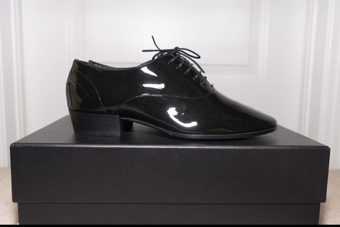 SAINT LAURENT YSL MARIUS OXFORD PATENT LEATHER BLACK DRESS SHOES