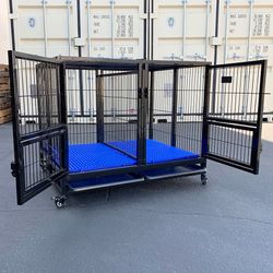 (NEW) $190 Folding Heavy Duty Dog Cage 41x31x34” Double-Door Stackable Kennel w/ Divider, Plastic Tray