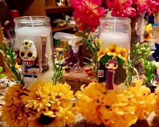 Day of the Dead Decorated Prayer Candles Set of 2