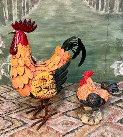 Rooster Home Decor 1 Large Metal & Small Ceramic
