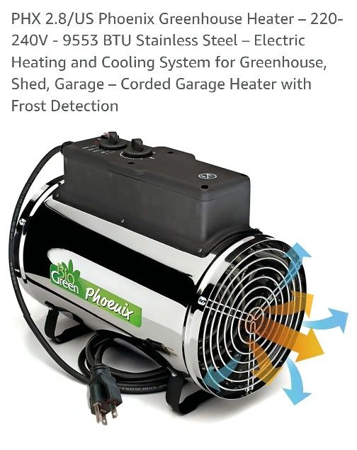 Electric Heater For Garage, Shed, Greenhouse, Gazebo Bio Green Brand