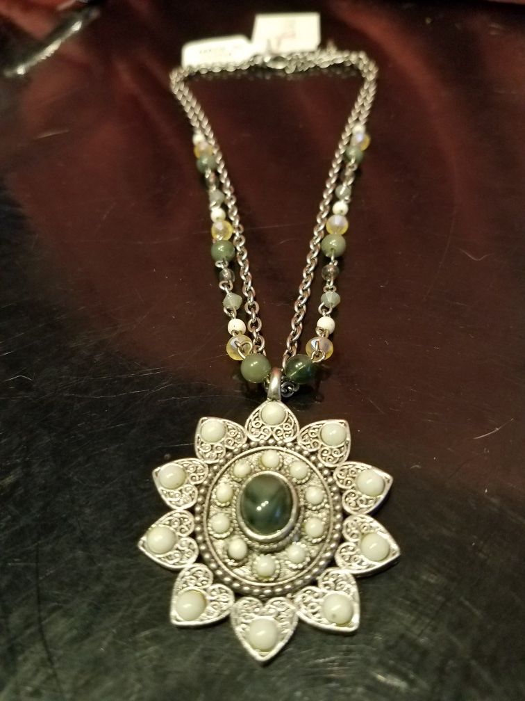 Double chain silver choker necklace