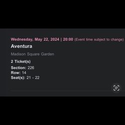 Aventura Concert Tickets, MSG (NYC) May 22, 2024