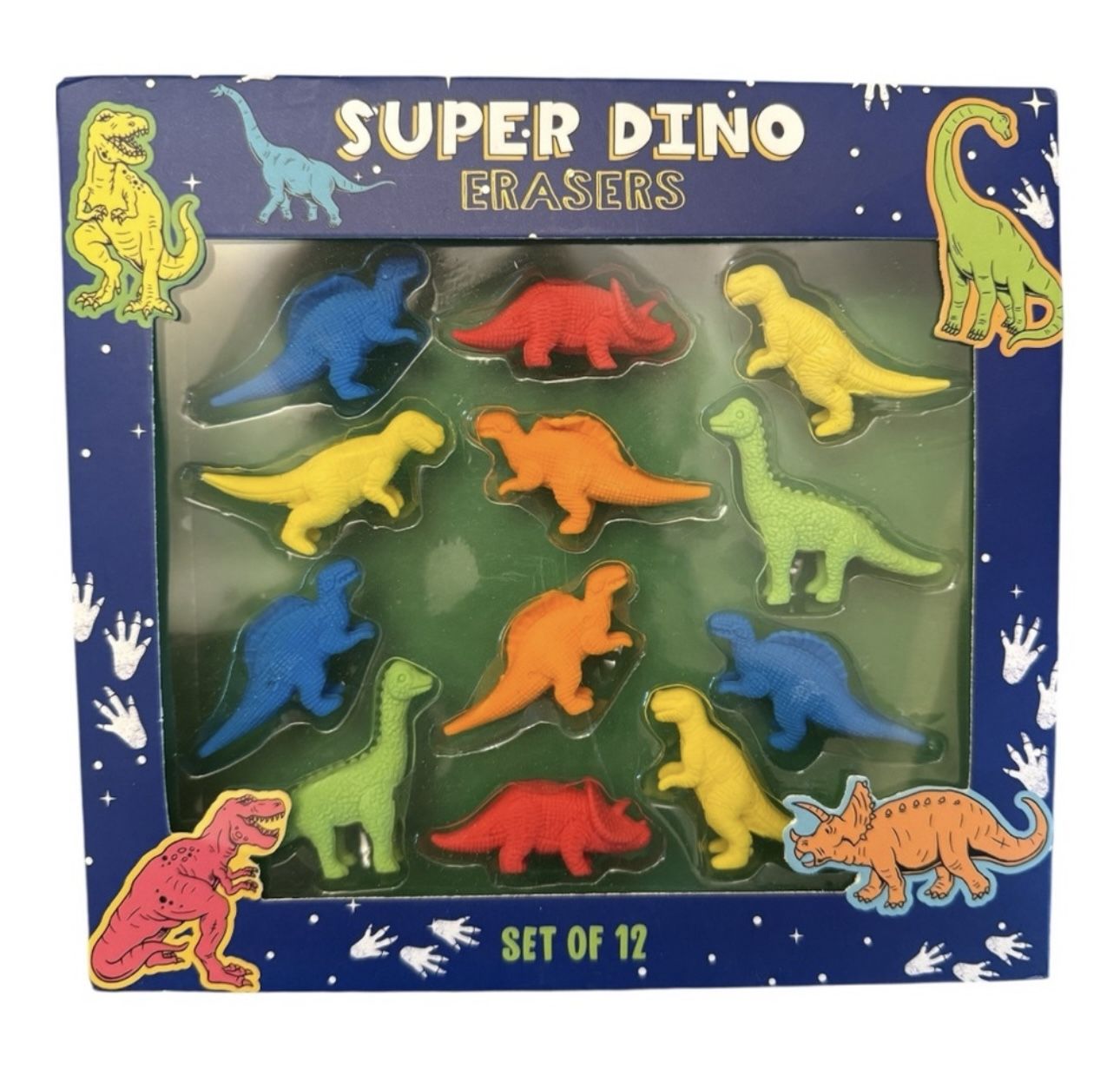Super Dino Erasers Set of 12 NWT Multicolor NIB