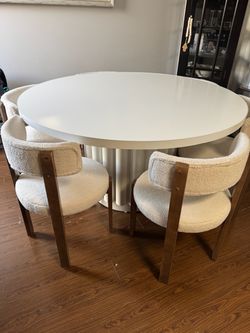 7 piece dining set round table white