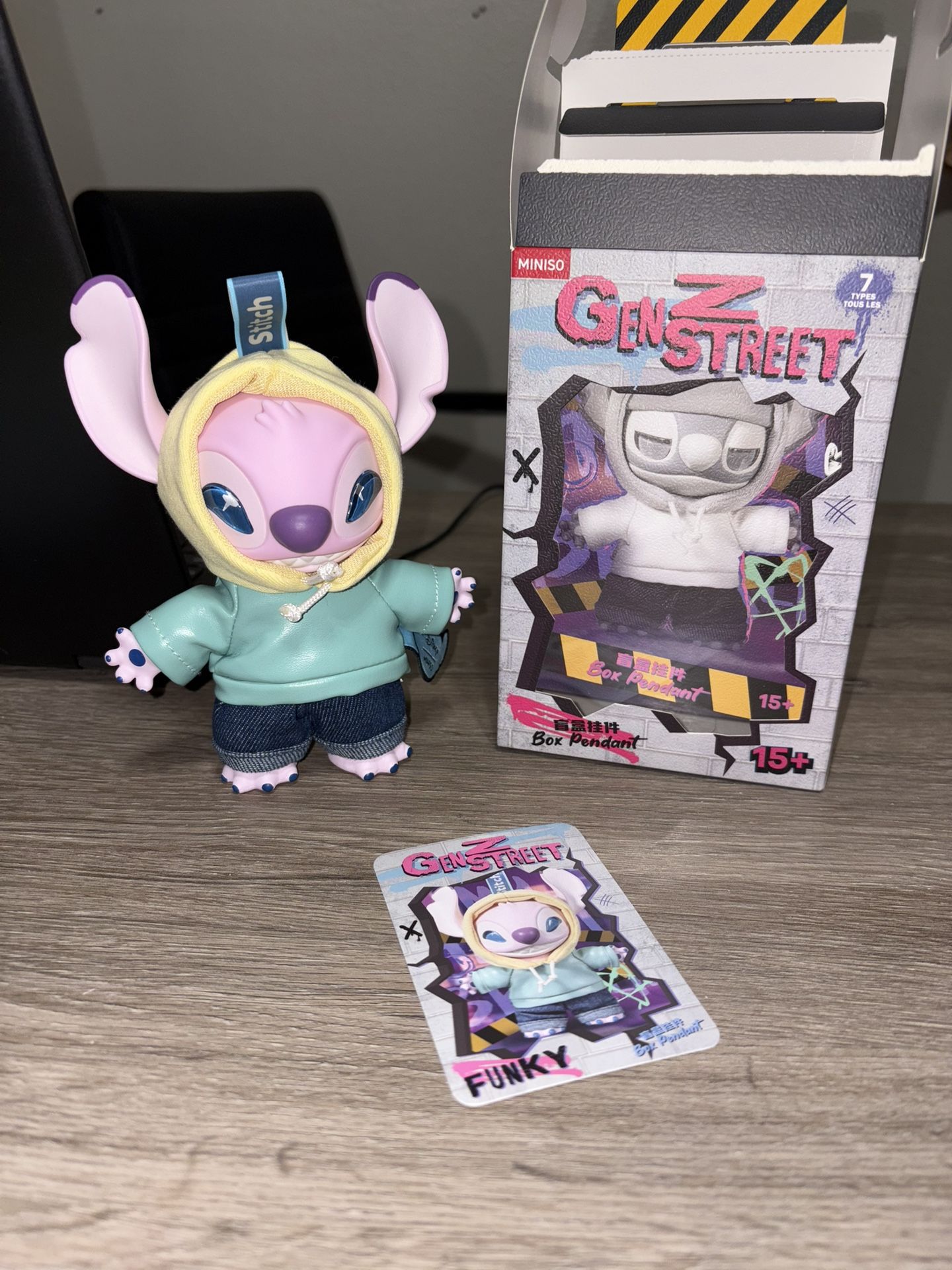 Authentic Miniso Disney Stitch Gen Z Street Box Plush Pendant - Funky