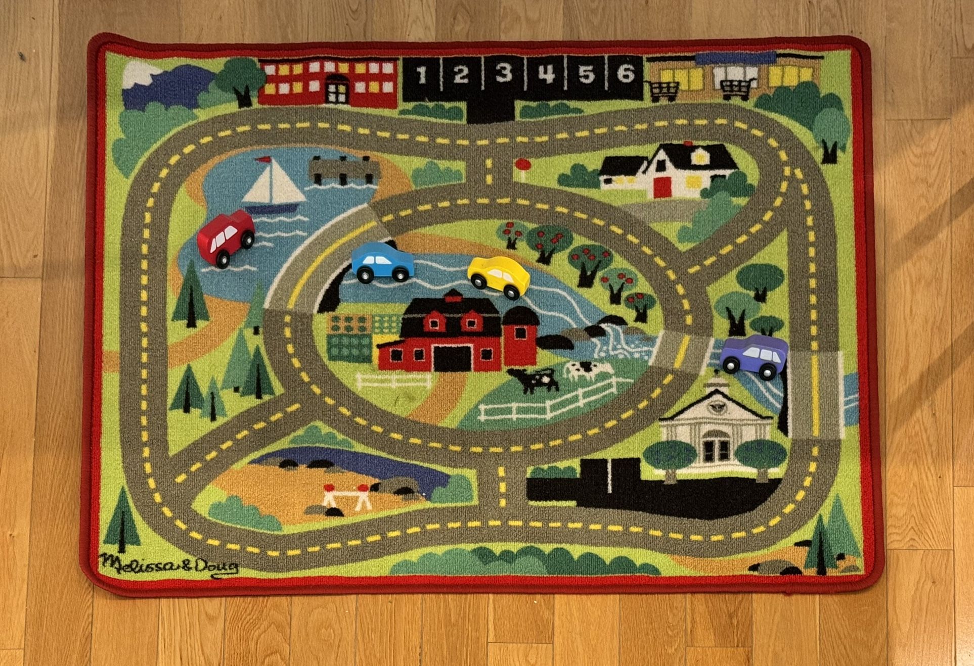 Melissa & Doug 36” x 36” Rug Map with 4 Wood Cars
