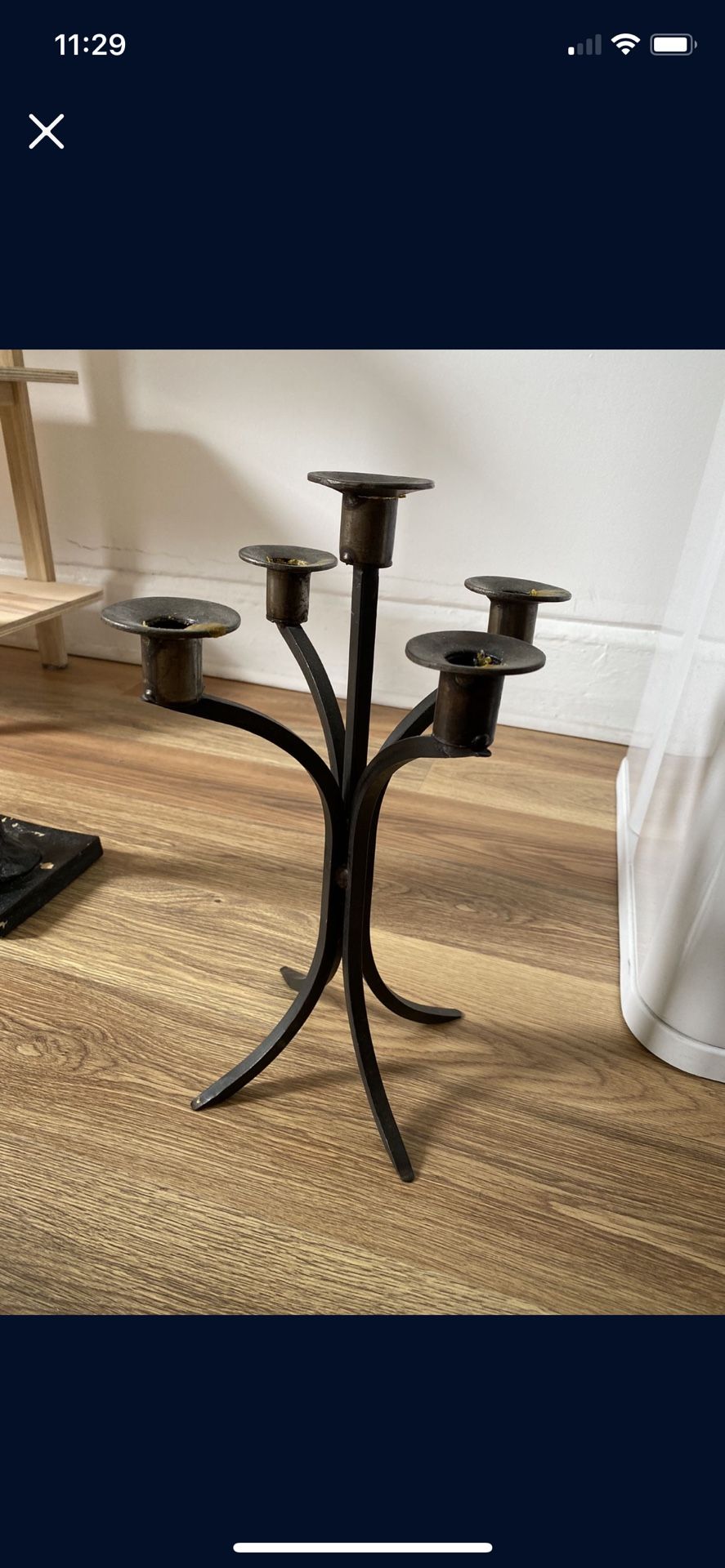 Black Hand Forged Iron Spanish Candelabra ~ Pillar or Ball Candle Floor Stand Primitive