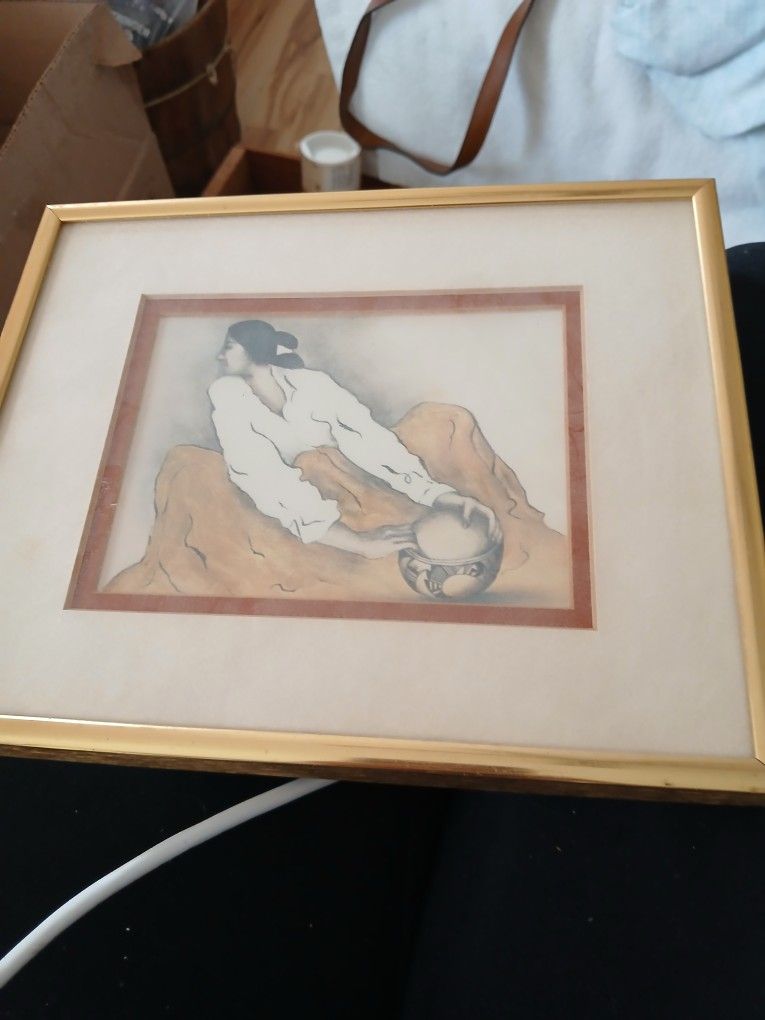 Vintage Framed Navajo The Pottery Keeper