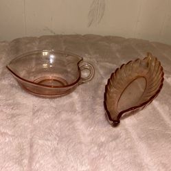 Pair of Vintage Pink Glass Dishes 