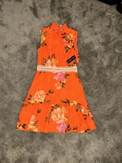 NWT Donna Morgan Sleeveless Summer Orange Floral Chiffon Dress  Cutout Women’s 4