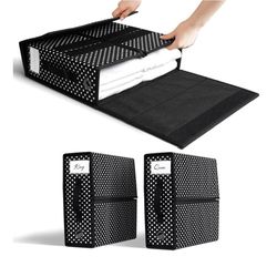 Set of 2 Bed Sheet Organizer - Cube Linen Closet Organizers and Storage w Labels + Circle Window - King and Queen Bedding Storage & Foldable Storage B