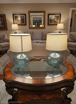 Pair of Blue Glass Table Lampsy