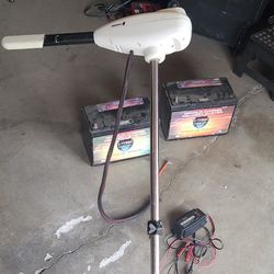 Newport Vessels 86 LBS Thrust Electric Trolling Motor, With Two 12 Volt Marine Batteries, and a Power Charger