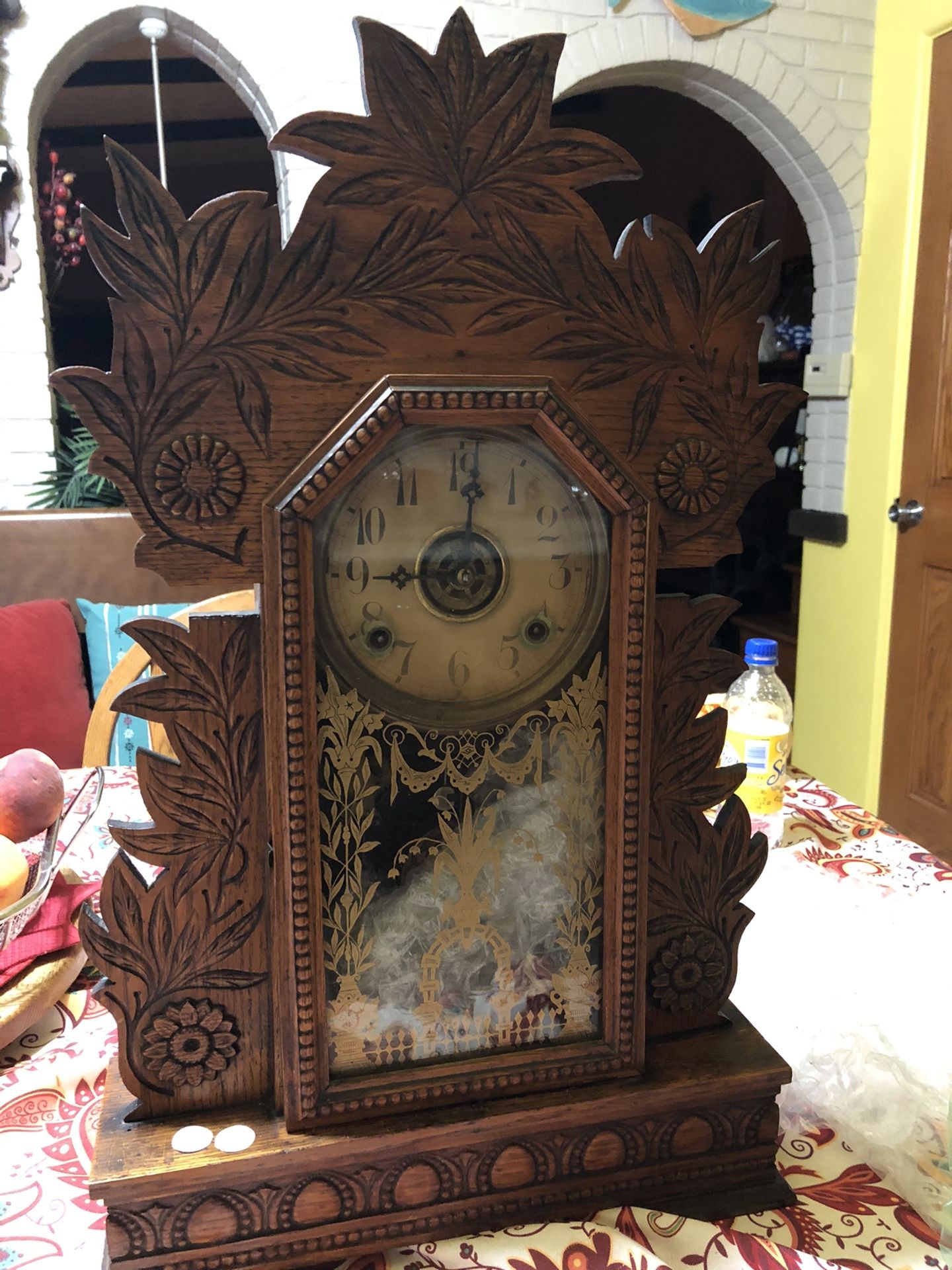 Antique Gilbert day date alarm mantel clock